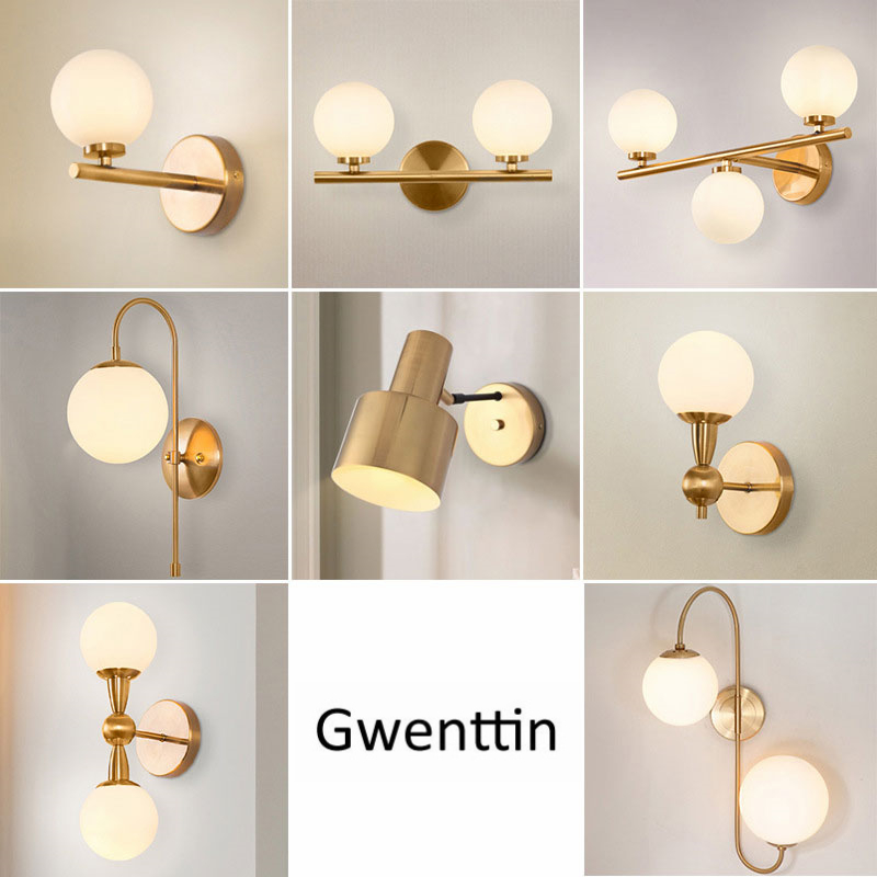 

Modern Gold Wall Lamps Glass Ball Mirror Lights for Bathroom Bedside Industrial Lamp Nordic Wall Sconce Light Fixtures Home Deco