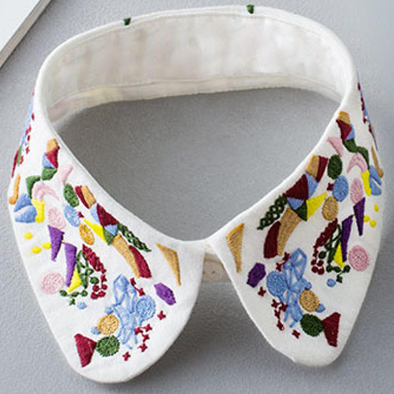 

Vintage fashion bead shirt fake collar white retro sweet temperament retro collar refined wild printing embroidery decorative, Color as picture