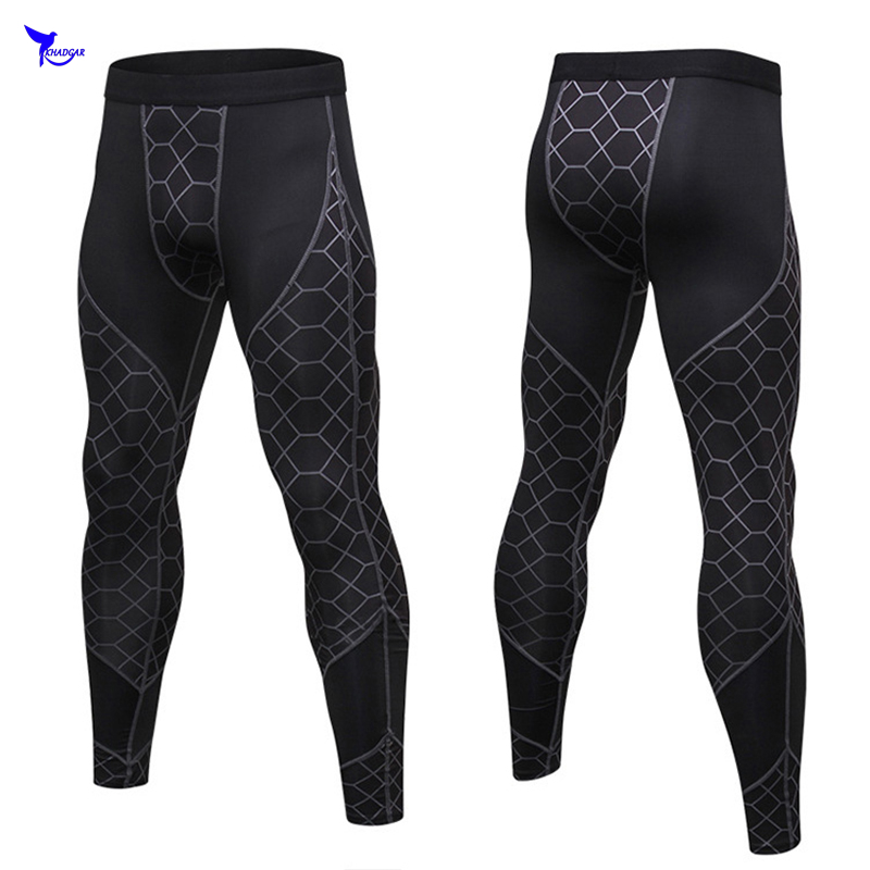 

Quick Drying Elastic Grid Printed Running Tights Men Gym Fitness Yoga Trousers Crossfit Jogging Sports Leggings Sportswear Pants, Gray net gray line