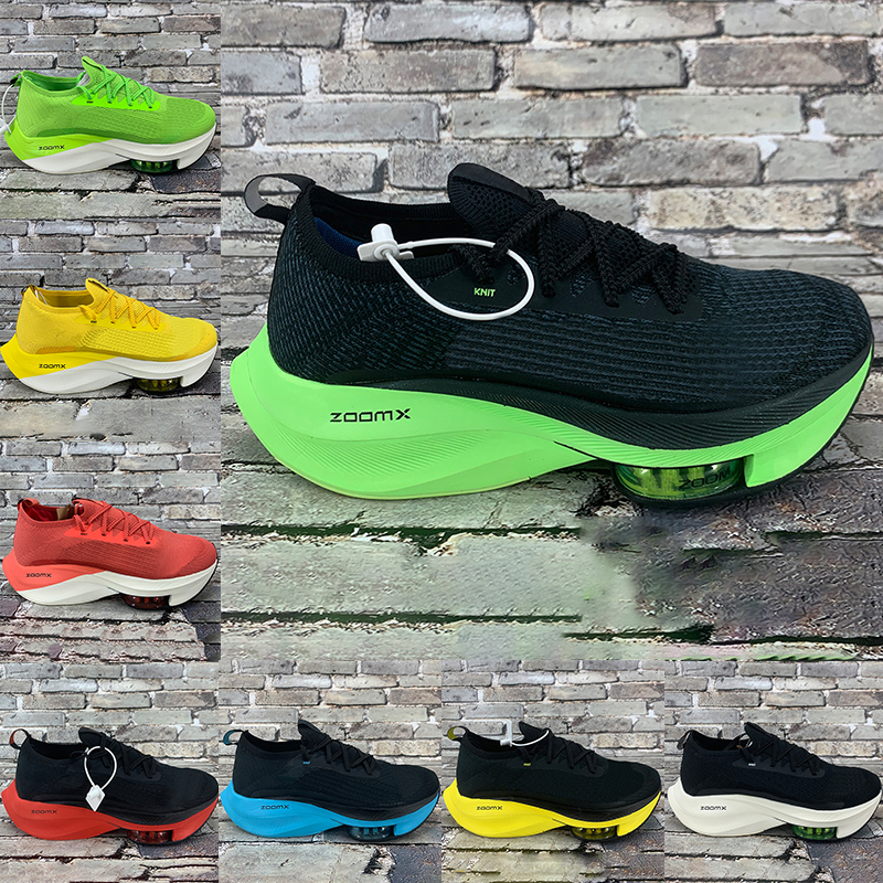 

2020 zoom alpha watermelon mens fly next% running shoes black electric green racer blue bred tour yellow volt men women knit sneakers, 40-45 tour yellow