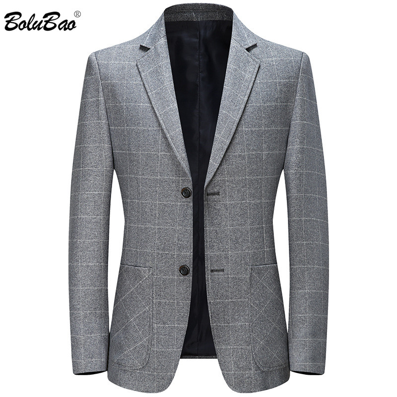

BOLUBAO New Men Blazer Brand Lined Solid Color Men's Slim Fit Suit High Quality Lattice Tuxedo Blazers Male, Blue