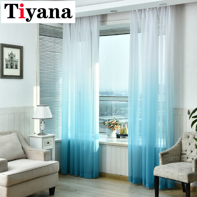 

Tiyana Curtains Gradient Print Voile Tulle For Living Room Modern Sheer Curtains Blue Fabrics Window Drapes Rideaux Cortina D45, Color 2