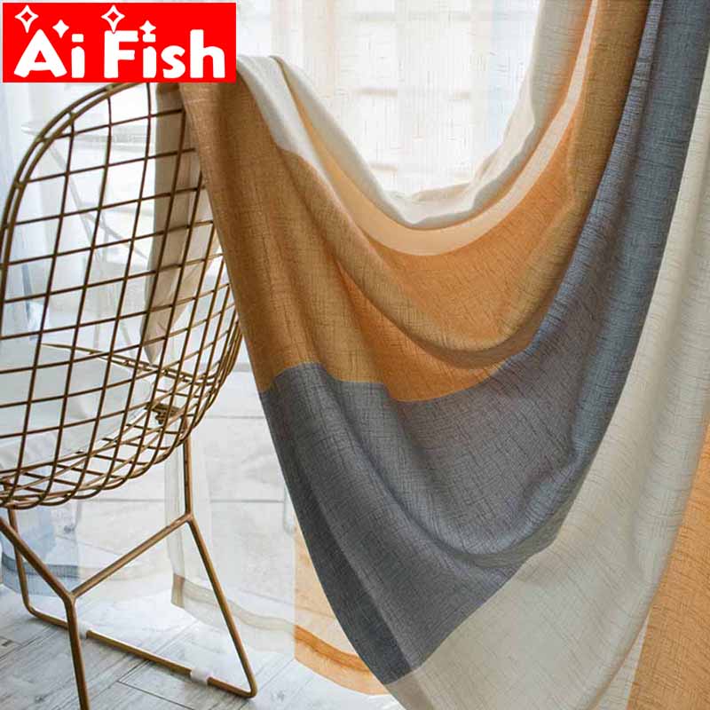 

Modern Mediterranean Orange-Grey Stripe Bedroom Window Thick Curtain Semi-shading Curtains for Living Room Tulle Fabric MY025-5