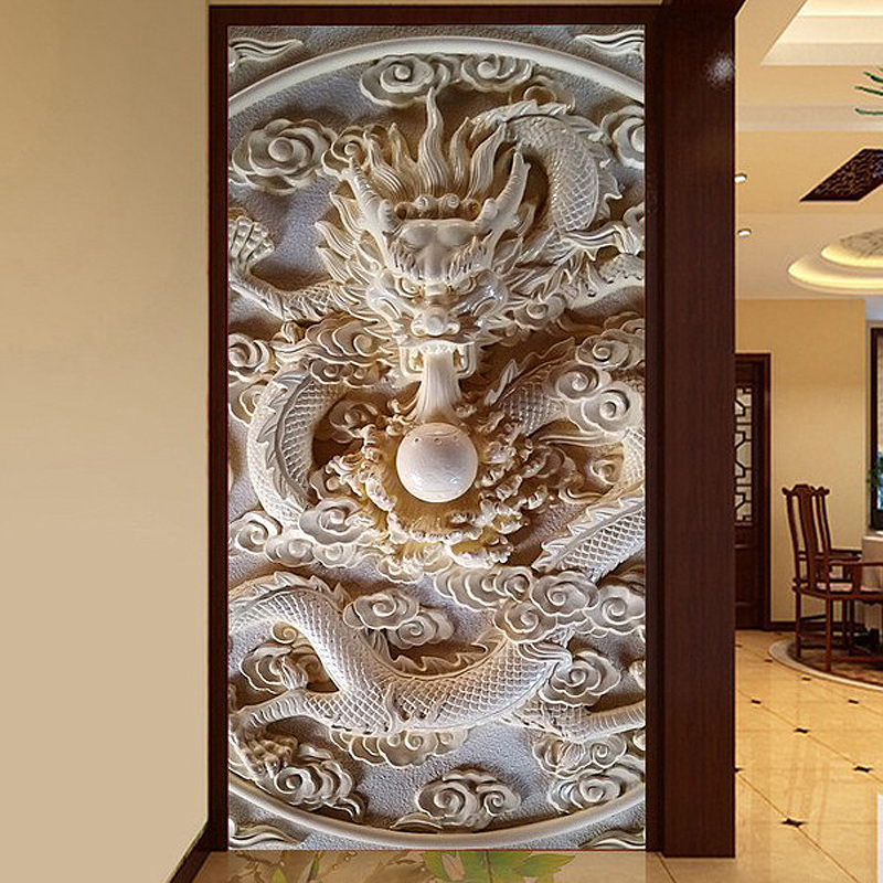 

Custom photo wallpaper 3D wallpaper embossed top surface corridor jade dragon playing