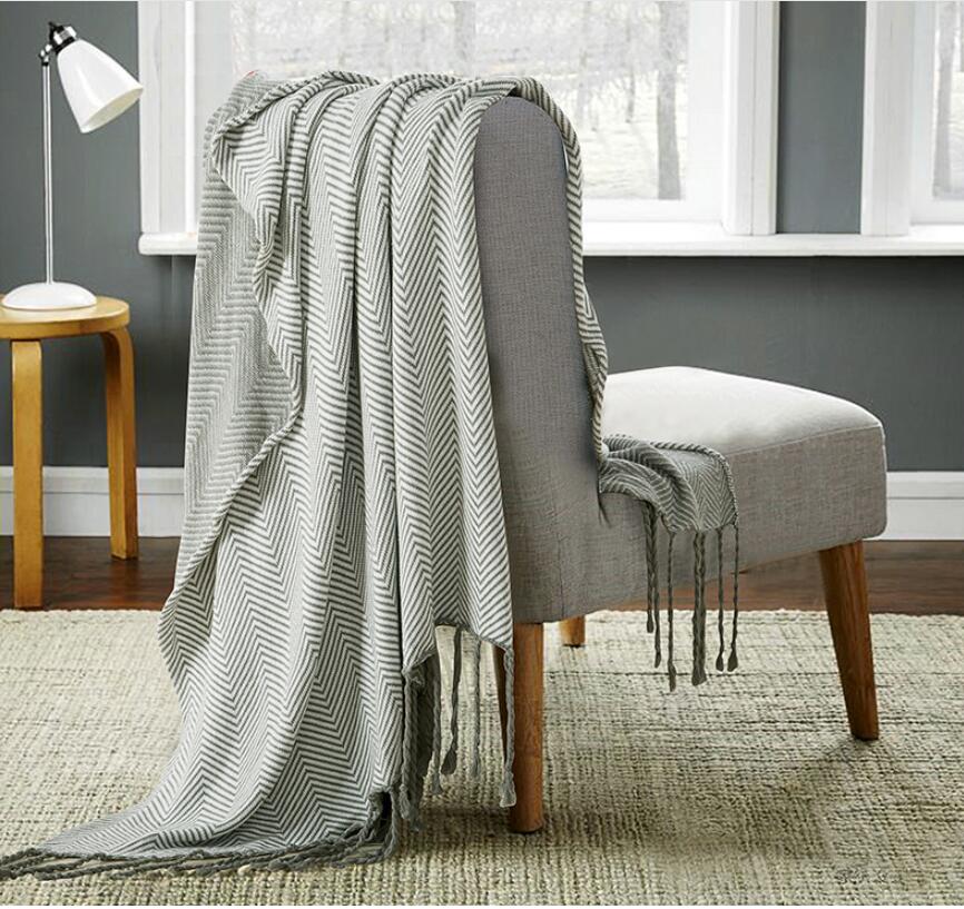 Striped fringed tapestry Cotton knitted tassel blankets home with gifts photography props knee blanket Nordic style-image-562318735
