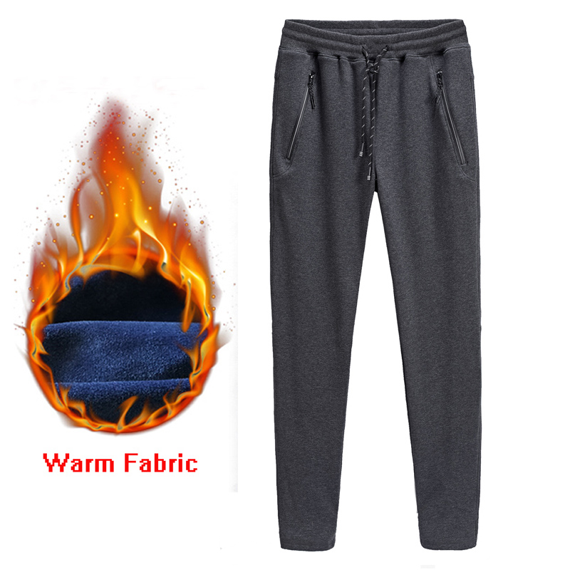 

Winter Men Sport Pant Keep Warm Sweatpants Fleece Fabric Plus Size Trousers Zip Pocket Men 7XL 8XL 9XL Workout Gym Running Pants, Black