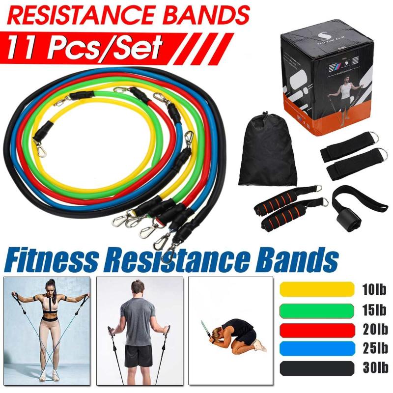 

2020 11PCS Resistance Bands Set Yoga Exercise Fitness Band Rubber Loop Tube Bands Gym Fitness Exercise Pilates Yoga Brick