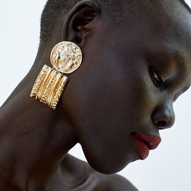 

Alloy coin multilayer earrings stereo pattern badge earrings Bohemia