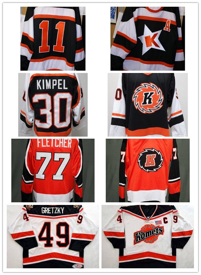 

Customize ECHL Fort Wayne Komets Mens Womens Kids 49 Brent Gretzky 30 Kimpel 100% Embroidery Cheap Hockey Jerseys Goalit Cut, Black;red