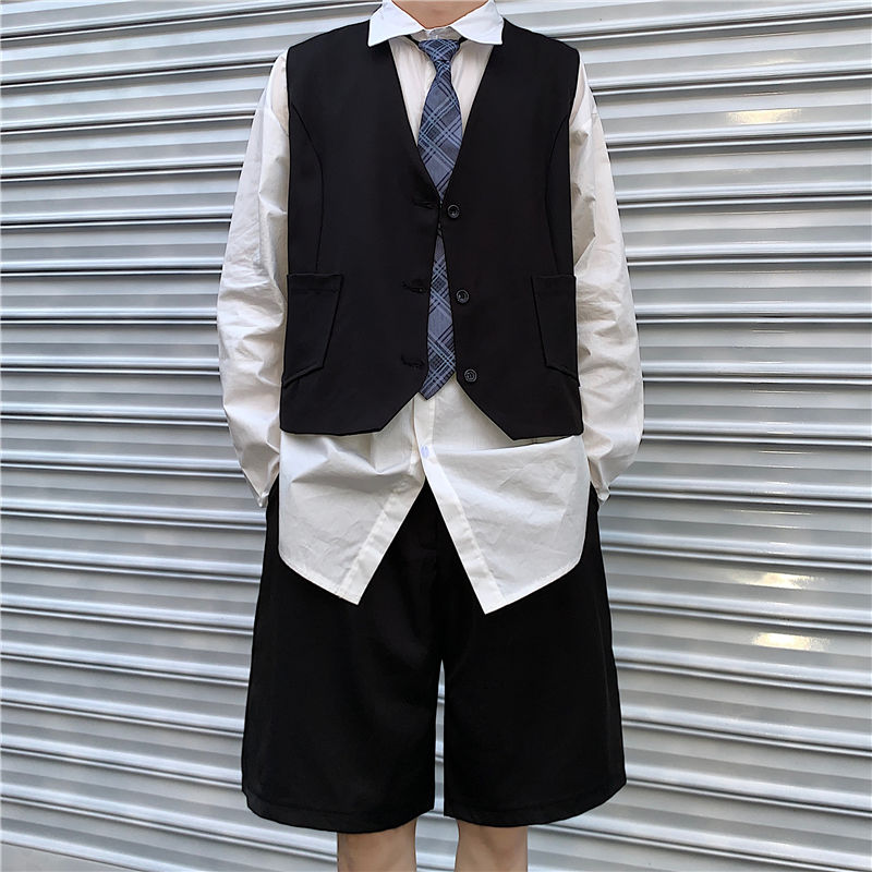 

2020 Summer New Youth Popular Japanese Solid Color Loose Basic Five-point Trousers Fashion Casual Straight Shorts -XL, Black