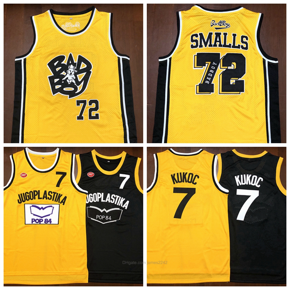 

Mens Toni Kukoc Basketball Jersey #7Jugoplastika Yugoslavia Badboy #72 Biggie Smalls Notorious B.I.G. Stitched Bad Boy jerseys S-3XL, Kukoc#7 yellow