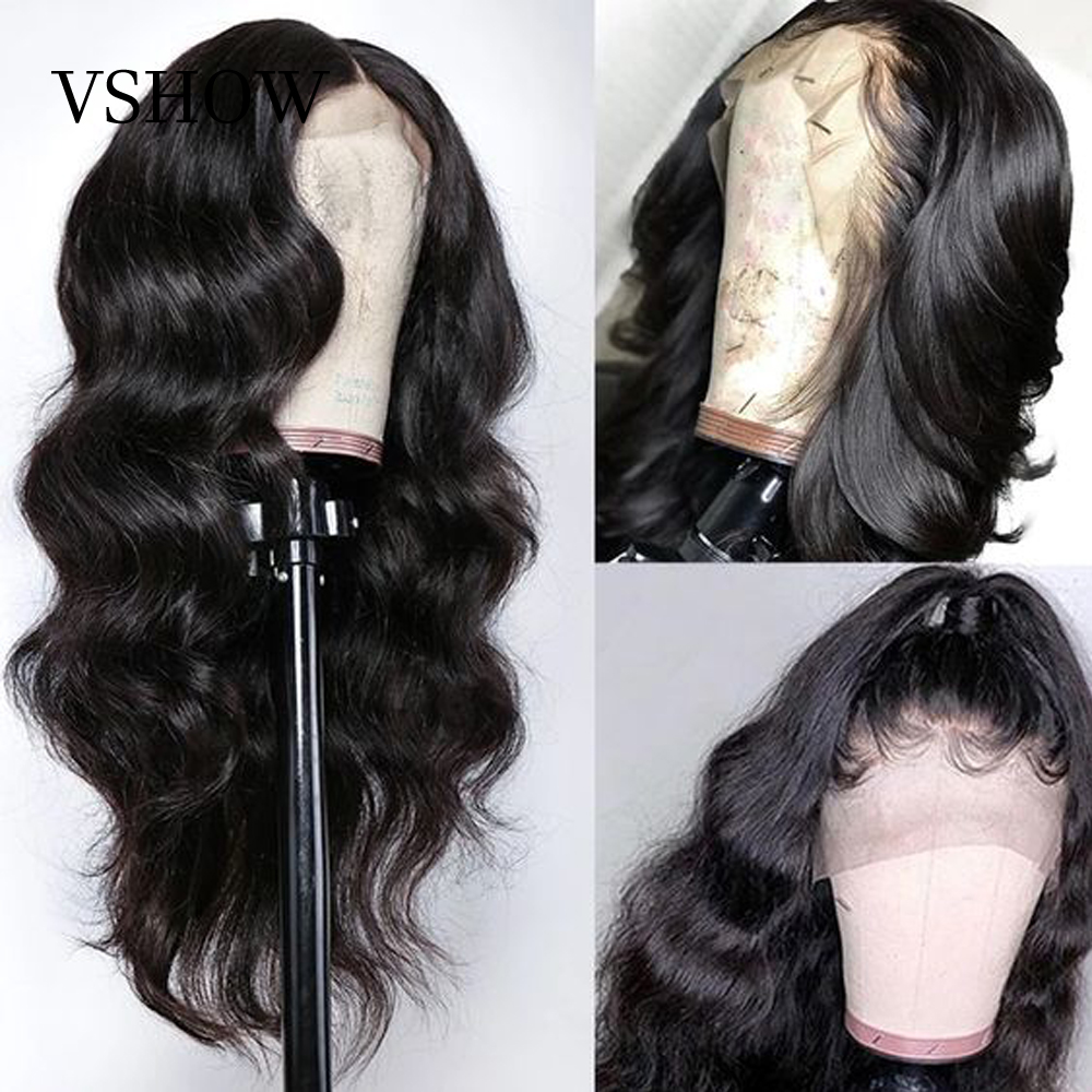 

VSHOW 13*4 Brazilian Body Wave Lace Front Human Hair Wigs Pre Plucked For Black Women 150% Density Remy Hair Lace Front wigs, Natural color