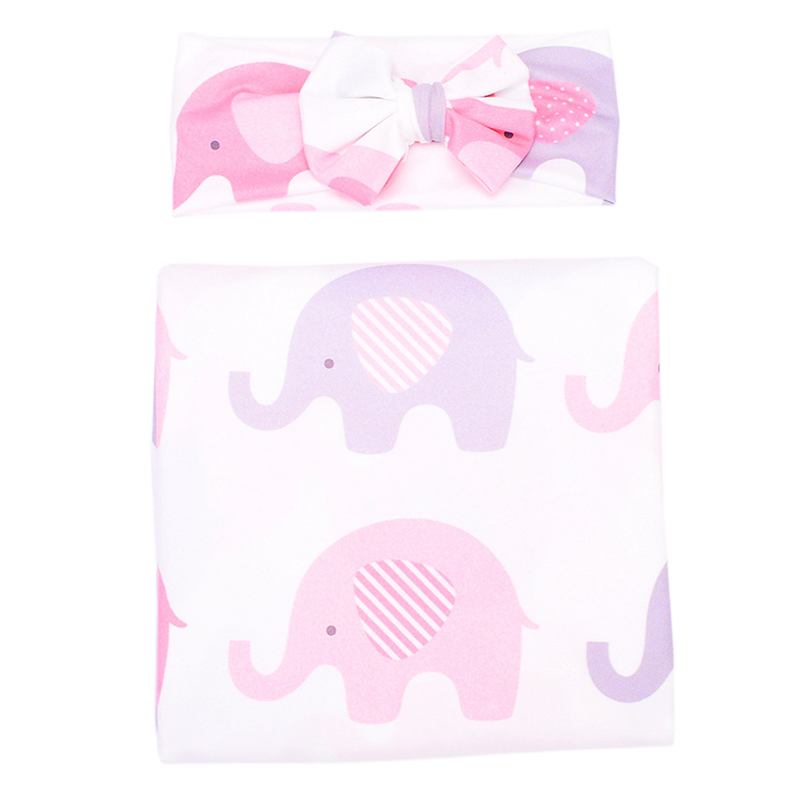 

Newborn Baby Swaddle Floral Receiving Blankets with Headband Value Set Elephant, White purple