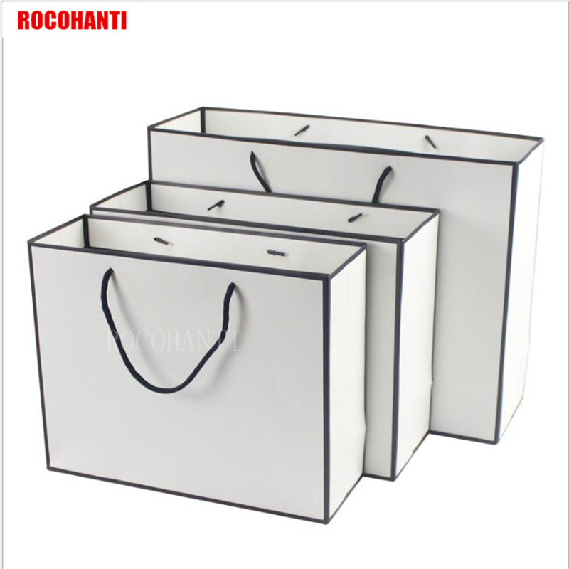 

50X Black Frame White Shopping Paper bag with String Customized LOGO Printing accept