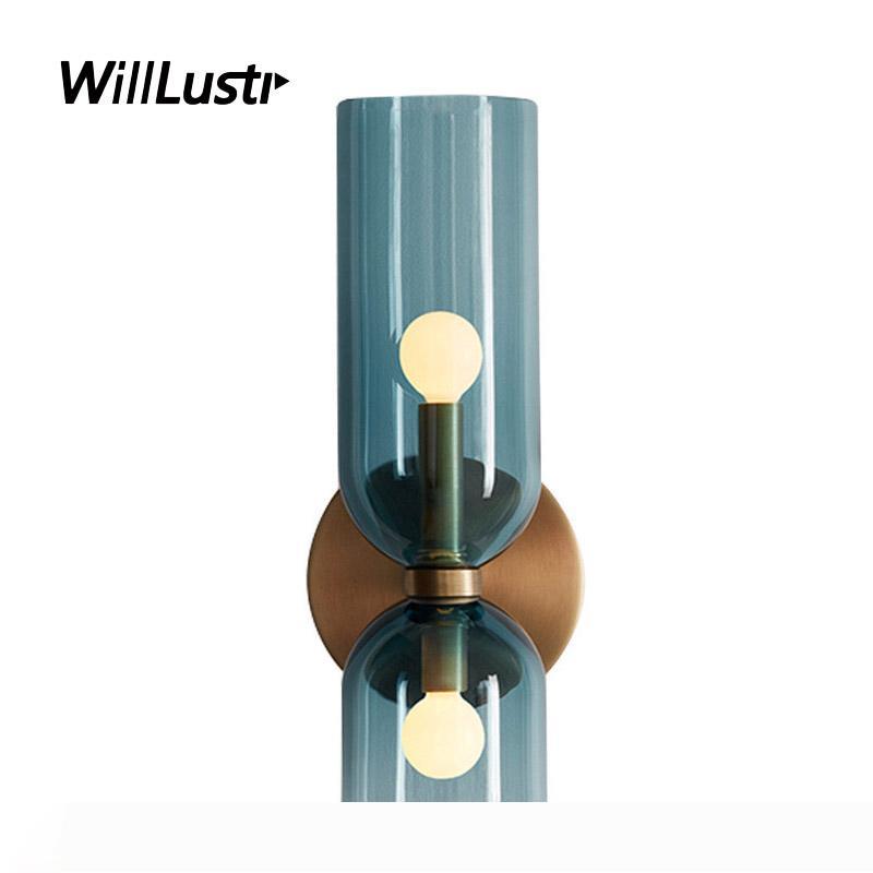 Modern Glass Wall Lamp Creative Up Down Double Head Sconce Porch Lounge Study Bedside Balcony Blue Smoke White Luxury Lighting-image-555369053