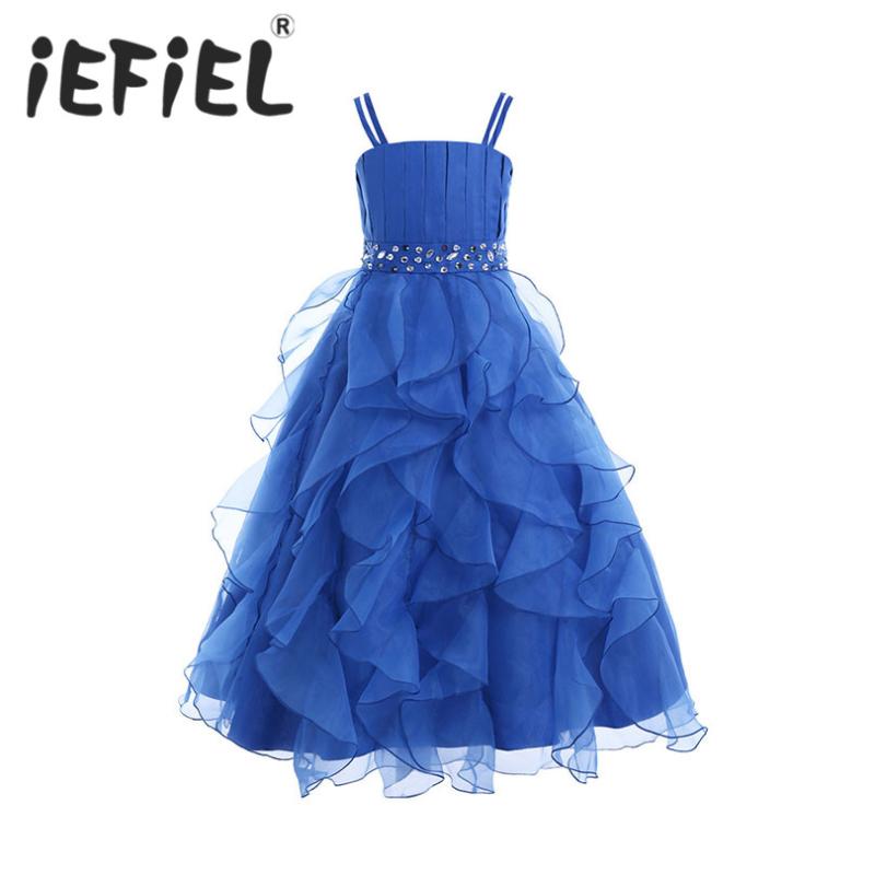 

iEFiEL Kids Girls Embroidered Flower Bow Formal Party Ball Gown Prom Princess Bridesmaid Wedding Children Tutu Dress Size 4-14Y, Red