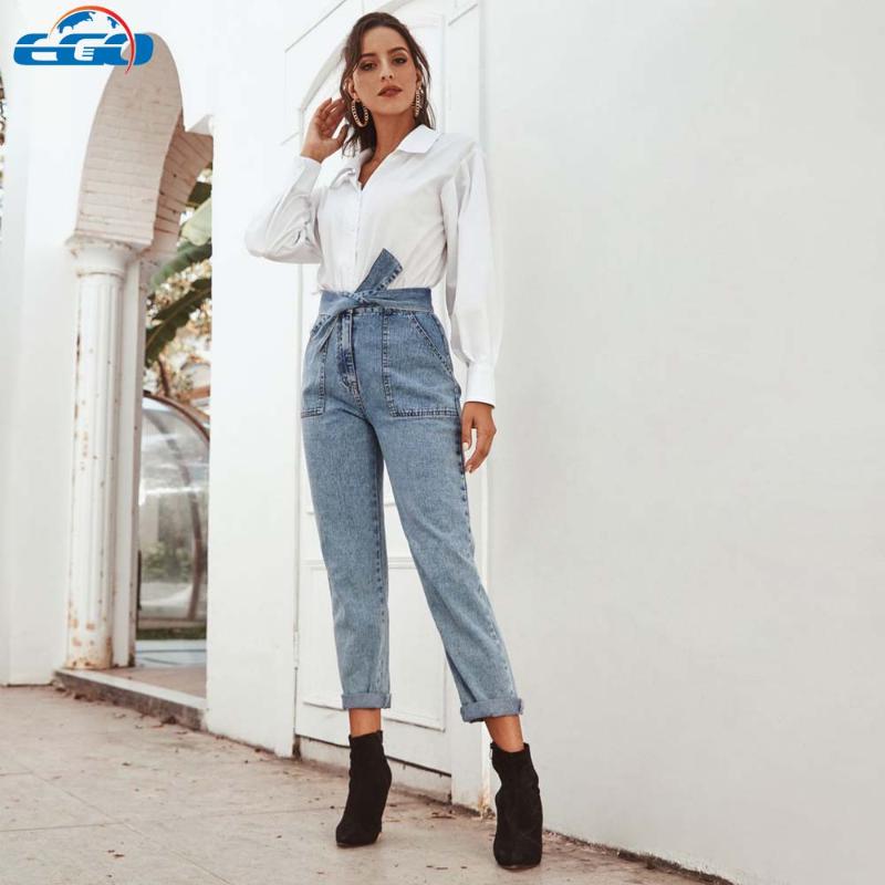 

EGO Vintage High Waist Straight Jeans Pant for Women Streetwear Loose Female Denim Jeans Buttons Zipper Ladies 2020, Blue