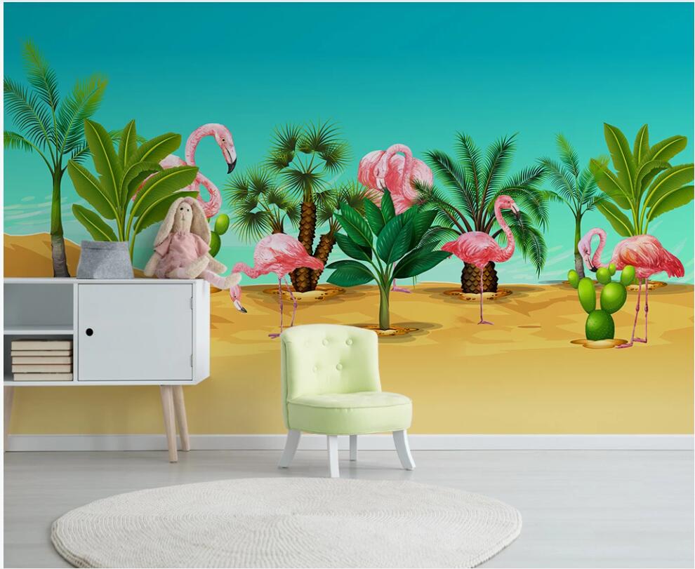

3d room wallpaper custom photo mural on the wall Modern hand painted tropical plant flamingo home decor wallpaper for living room, Non-woven