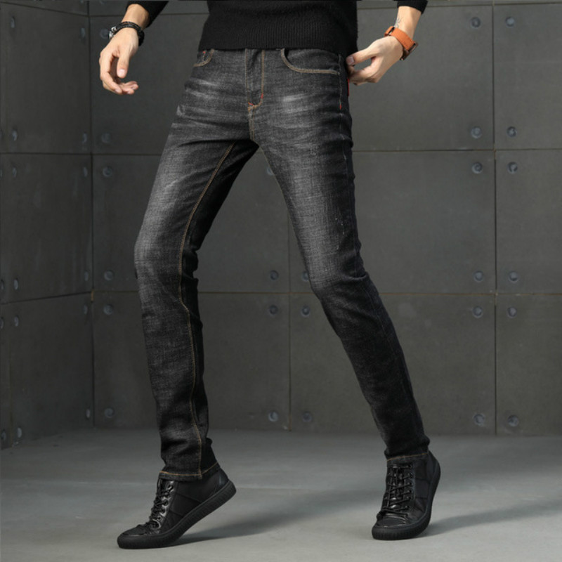 

Tide Brand Blue Black Jeans Men Spring Summer Slim Fit Jean Pants Scratched Casual Wear elastic Jeans Dropshipping