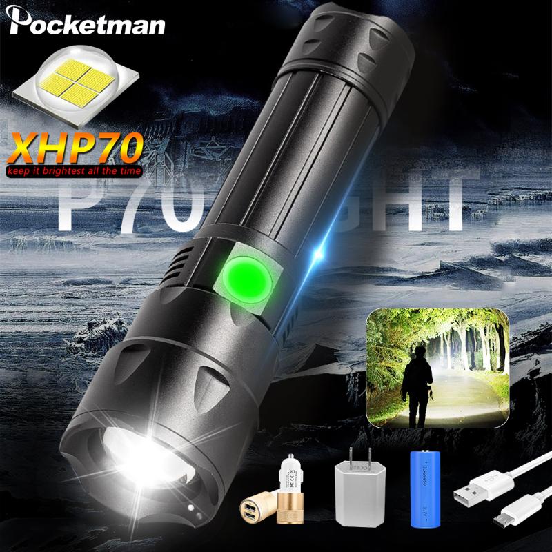 

High Lumen XHP70 LED Tactical USB Rechargeable Torch Waterproof Zoom New Lantern