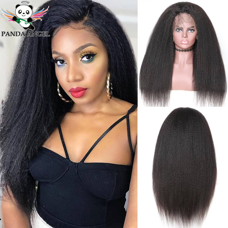 

13*4 Brazilian Kinky Straight Lace Front Human Hair Wigs For Black Women Bleached Knots 30inch Remy Human Hair Lace WigsPanda, Natural color