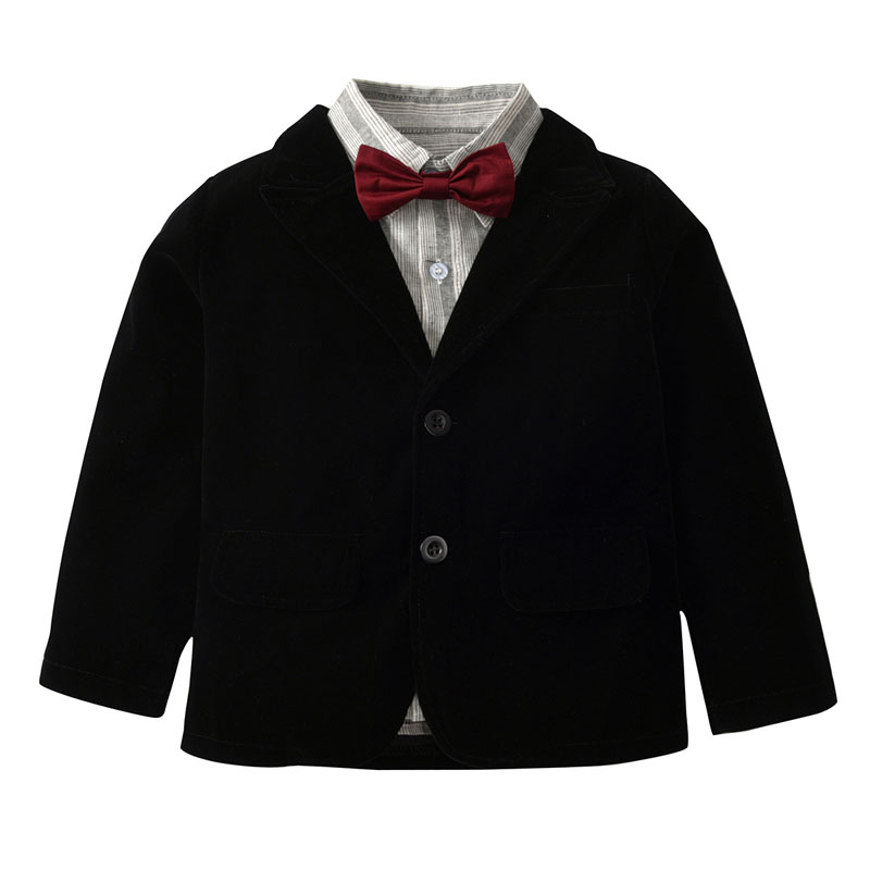 

Autumn 2020 New Boys Long-sleeved Striped Shirt Straps Trousers Send Bow Tie Suits Jacket Five-piece Children's Sets Formal Wear, Khaki