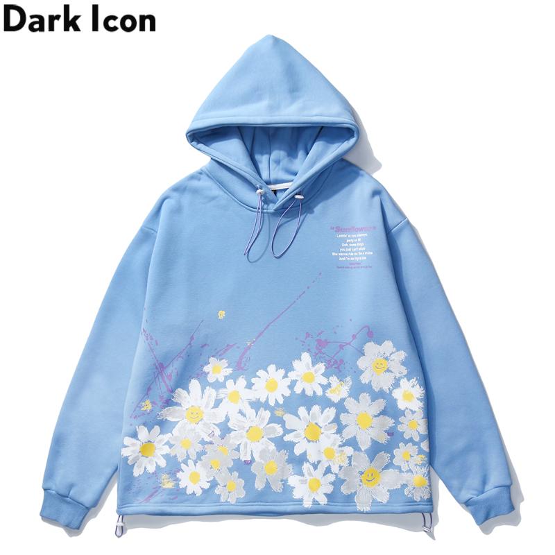 

Dark Daisy Adjustable Hem Hoodie Men Fleece Pullover Men's Hoodies Street Fashion Couple Clothing, Black
