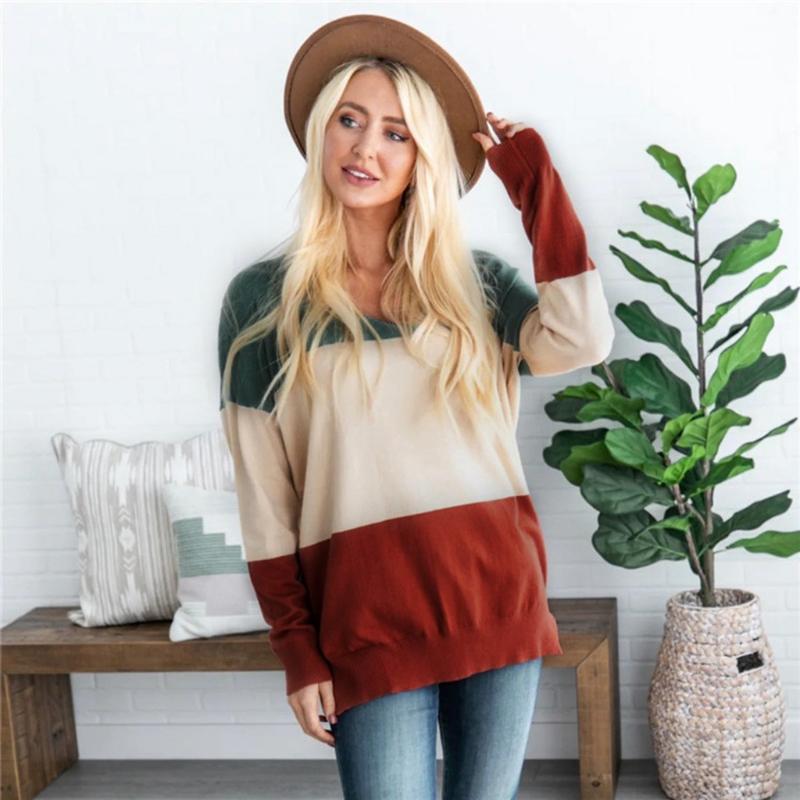 

Autumn Women' sweaters O-Neck casual Loose knitting tops long sleeves Fashion striped sweater ladies oversize pullover top#2, Multi