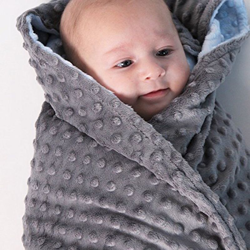 

80x75cm Baby Minky Blanket Newborn Baby Bedding Nap Soft Bedding Blankets Flannel Fleece Swaddle Wrap, Gray and blue