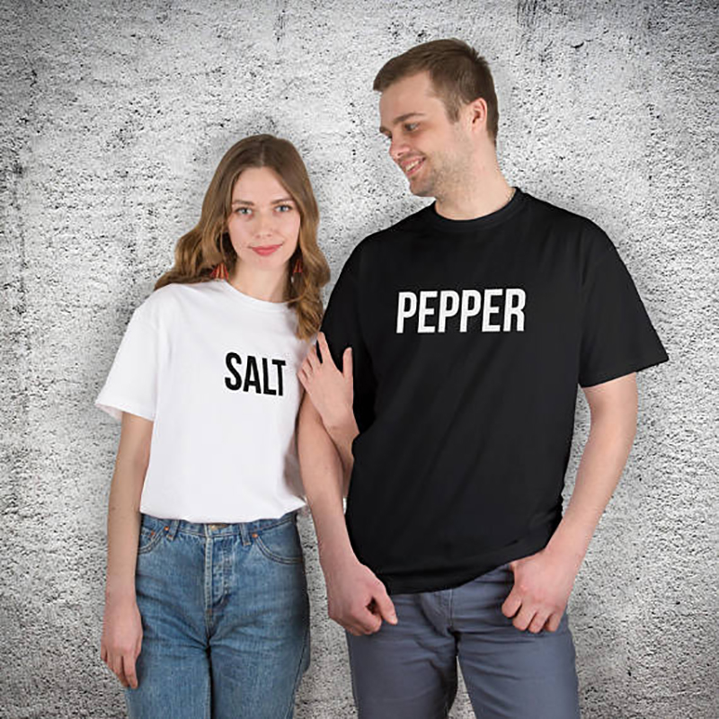 

T Shirt Tumblr Couple Shirt Salt Pepper Couple Clothes T-shirt Valentine Gift Women Shirts Plus Size Tops Men Tshirt Tops, M white