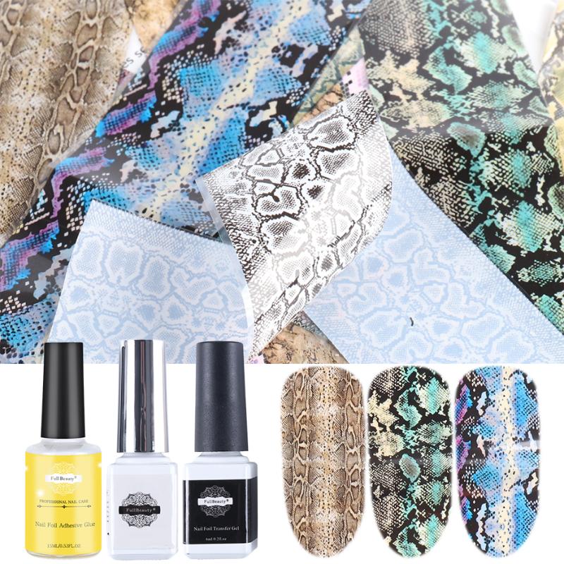 

11pc Nail Set For Manicure Kit Gel Nail Polish Wild Snake Foil Adhesive Glue With UV Lamp Sticker For Manicure Set LE1629-1