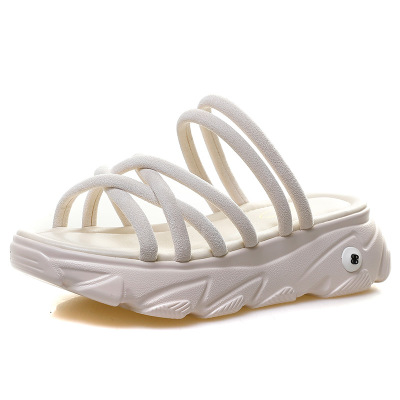 

2020 summer new casual wild sports thick bottom sponge cake Roman style large size women's sandals, Beige