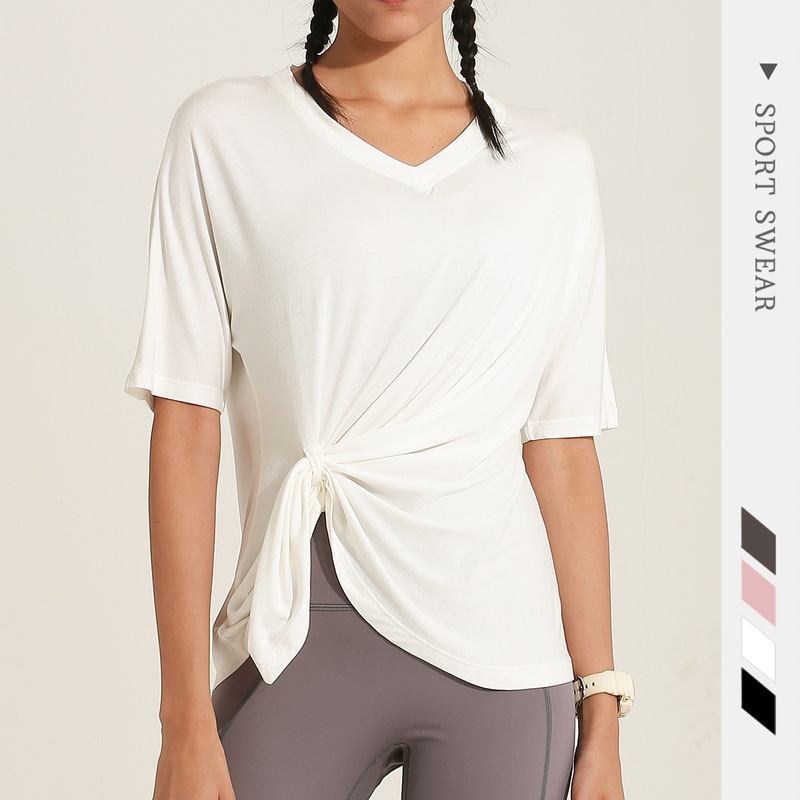 

v-neck sport yoga female net red blouse with short sleeves dry running speed workout clothes T-shirt buckles 2 tees, Black