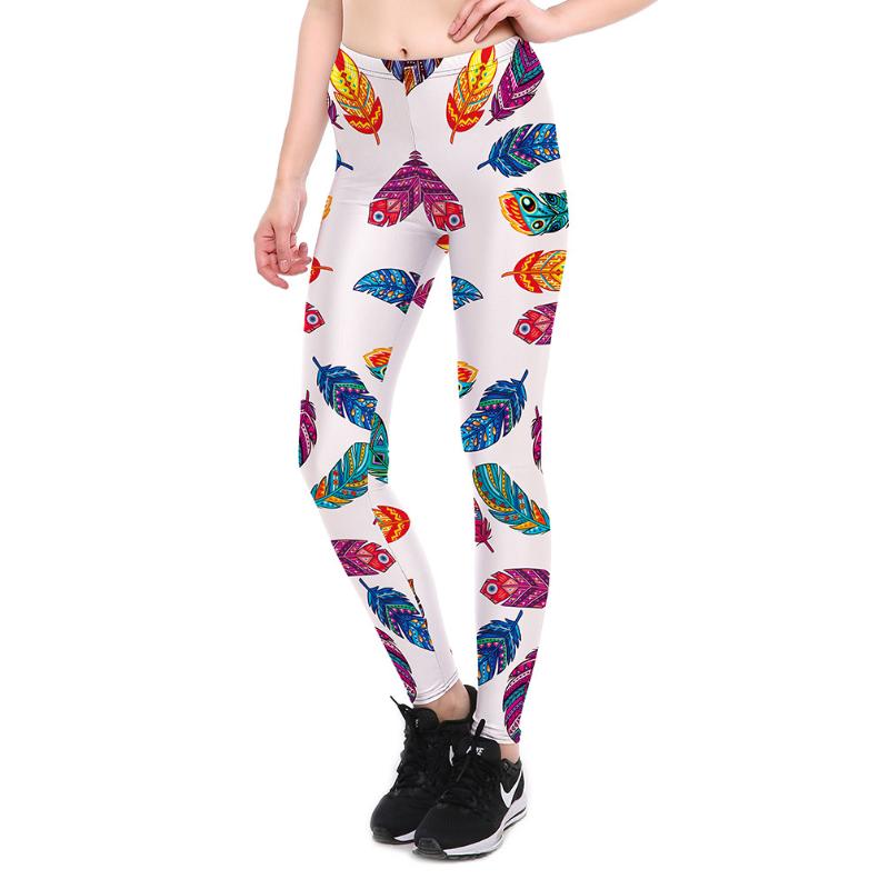 

JIGERJOGER 2020 Feathers multi color digital printing slim Leggings summer Fitness Leggings Gym Athletic Sports Pants Jeggings, Red