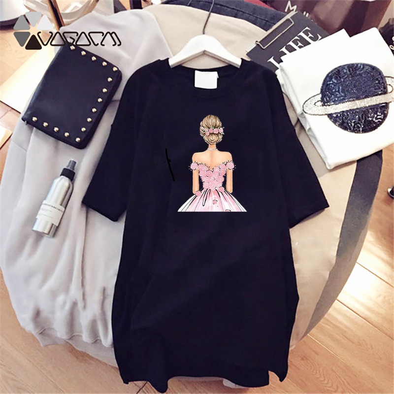 

2020 Streetwear Style Dresses Women Fashion Printed Crew Neck Panelled Ladies Dresses Casual Loose Long Sleeve Apparel D001A798, White