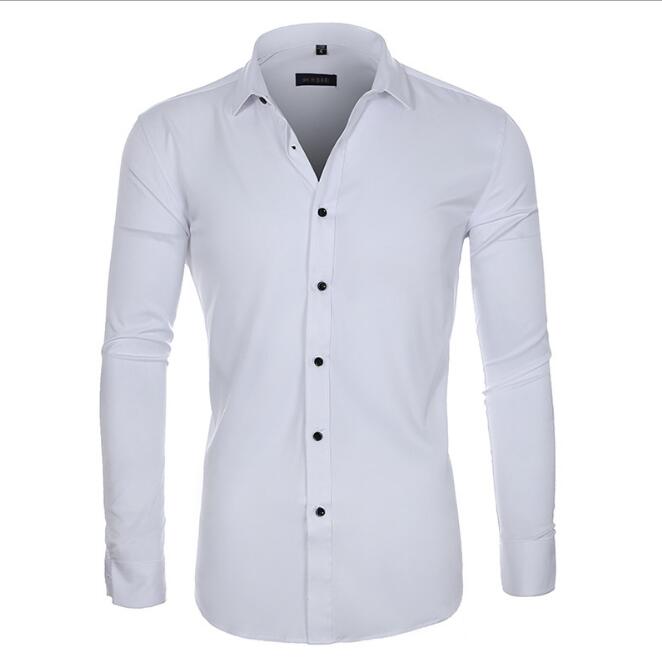 

European and American slim business men's long sleeve solid color buttoned casual shirt, Beige