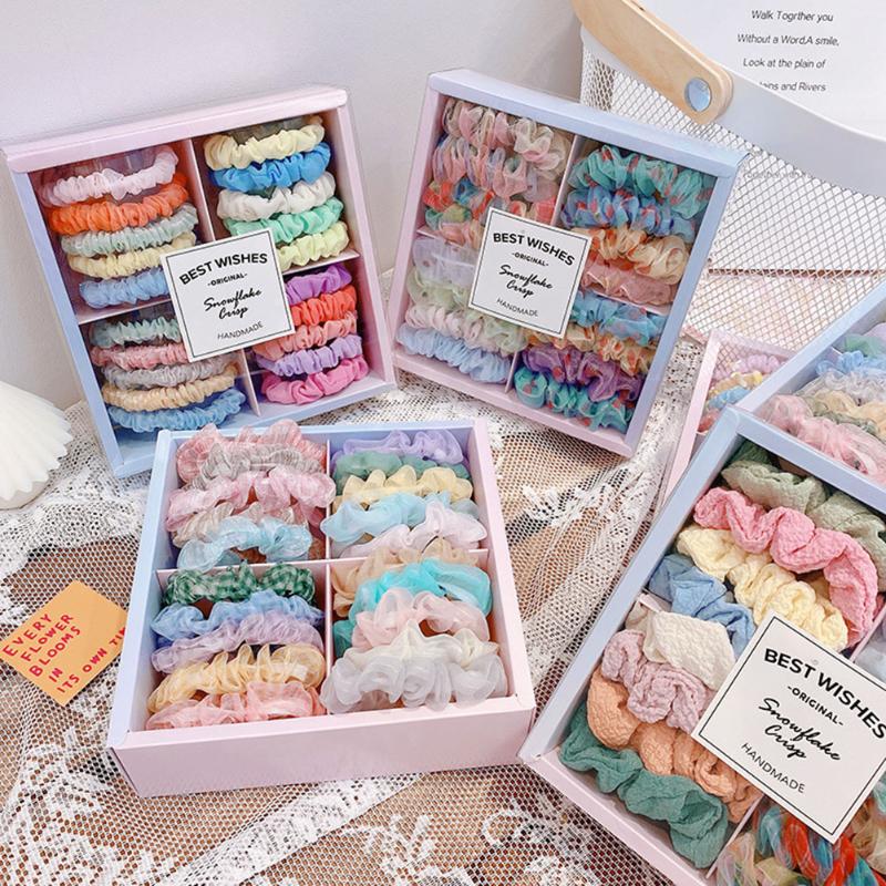 

16pcs/Set Chiffon Scrunchies Set for Woman Dot Solid Hair Ties Girls Rubber Band Hair Ornaments Femme Headwear Accessories