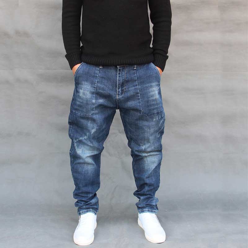 

Fashion Harem Jeans Men Casual Hip Hop Denim Pants Streetwear Loose Baggy Trousers Male Clothes, Blue