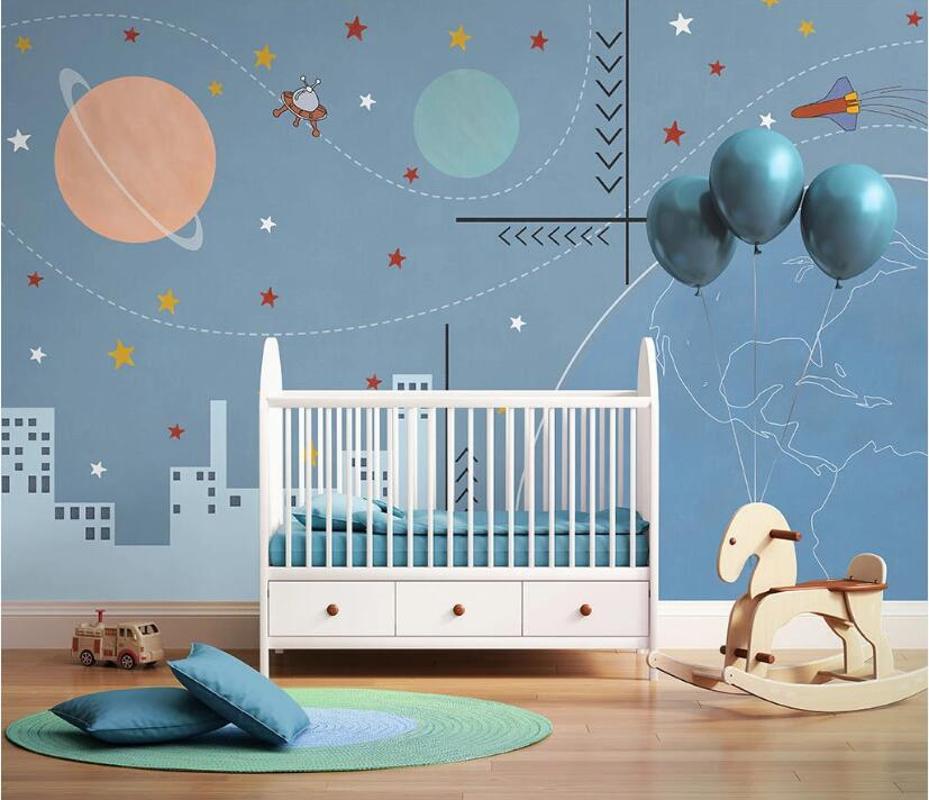 

CJSIR Custom 3D Wallpaper Modern Nordic Cartoon Wallpapers for Living Room Planet Space City Background Photo Wall Painting, As the pictures