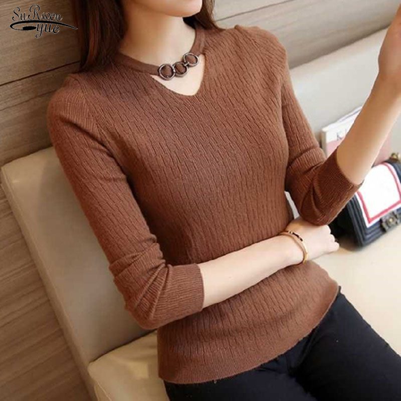 

Solid Women Sweaters 2020 Autumn and Winter New Long Sleeve Knitted Sweater Thin Korean Pullover Slim Office Lady Clothes 10609, Apricot