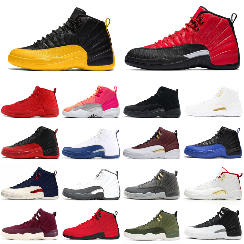 

12s University Gold 12 Jumpman Men Basketball Shoes Dark Grey Concord FIBA Reverse Flu Game Wings Mens Trainer Sports Sneakers 7-13, Class of 2003