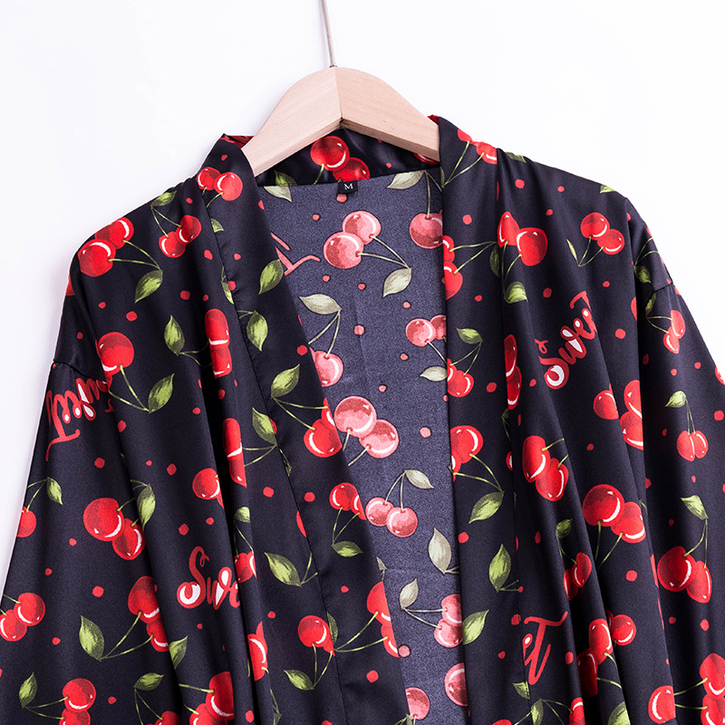 

Viscose Fiber Pajamas Nightgown Women Summer Bathrobe Bathrobe Morning Gowns Cute Cherry Printed Silk Leisure Tops Homewear, Yt-wp1909 cherry