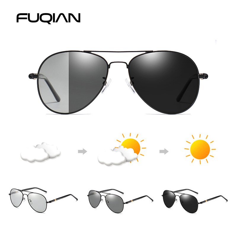 

Sunglasses FUQIAN Fashion Pochromic Men Women Chameleon Polarized Pilot Sun Glasses Anti-glare Driving Eyeglasses UV400