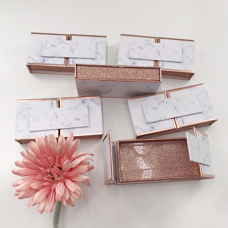 

Custom Eyelash Packaging Marble Design Print Your Own Brand Name Glitter Rose Gold Lash Box for Dramatic Lashes