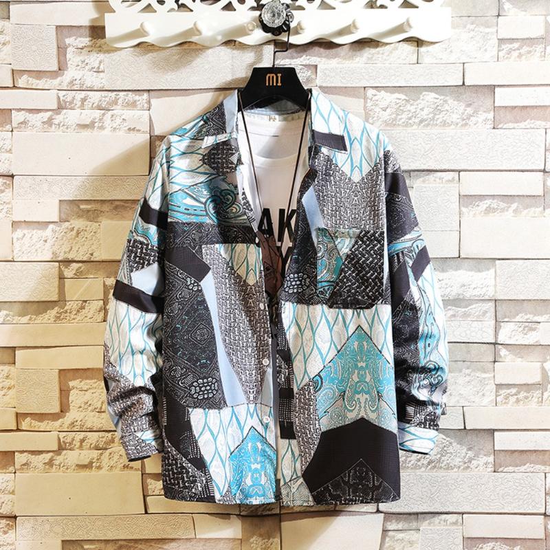 

Mens Long Sleeve Korea Style Shirt Turn-down Collar Soft Harajuku Autumn Clothes Loose Printed Shirt Large Shirts Beach Clothing, Blue