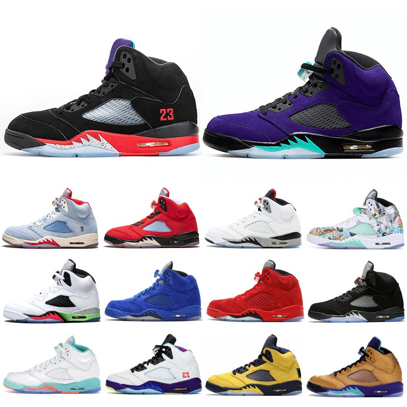 

Fashion 5 5s Men Basketball Shoes ALTERNATE GRAPE Michigan Island Green Bred Fresh Prince Purple White Grape Mens Sneakers Sports Shoes, A3 alternate bel 36-47