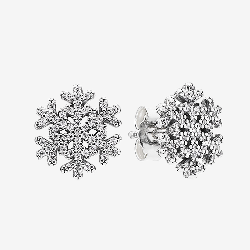 

High quality Sparkling snowflake Stud Earring Women Girls Wedding Gift for Pandora 925 Sterling Silver Earrings with Original box