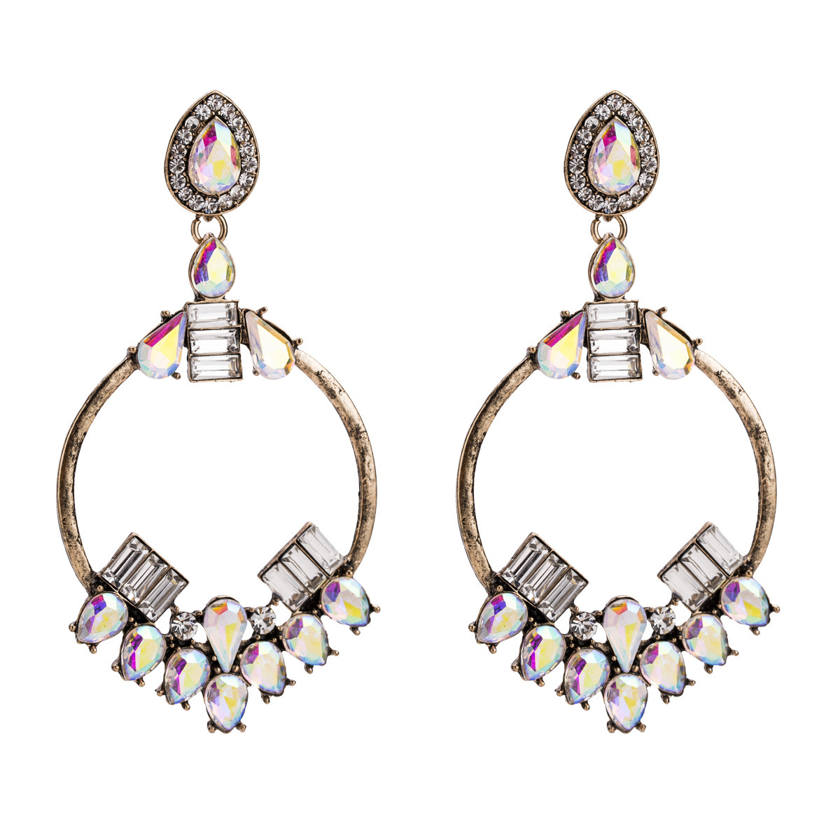

Water Drop ring multi-layer earrings diamond-studded simple bohemian exaggerated