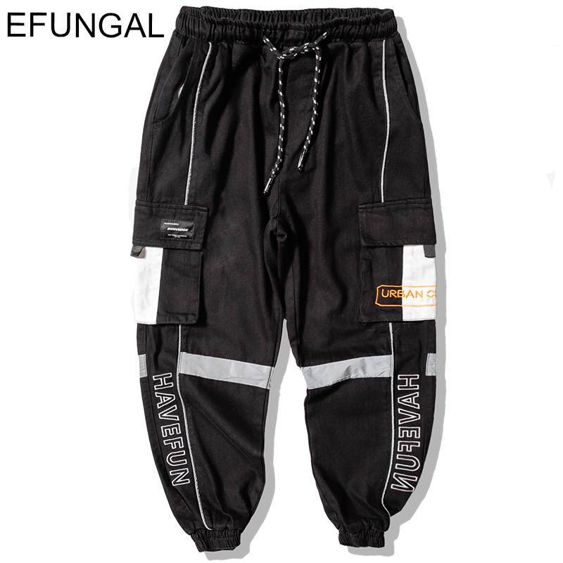 

Letter Embroidery Harem Pants Male Casual Streetwear 2020 Autumn Winter Hip Hop Joggers Man Pockets Cargo Track Trousers, Black