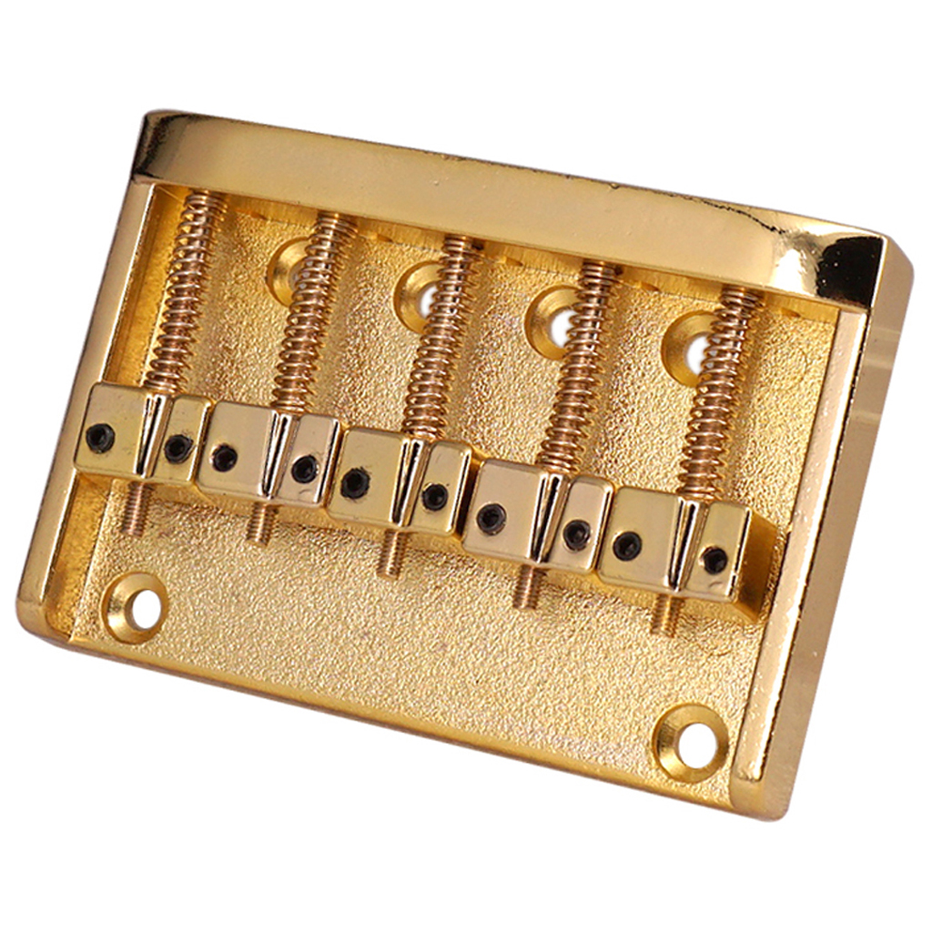 Metal Bass Bridge Guitar Saddle Bridge Tailpiece for 5 String Bass Guitar, Gold-image-555690564